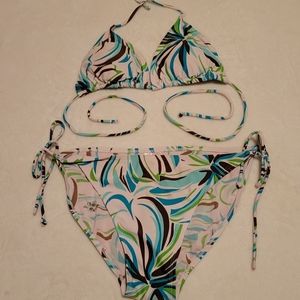 Michael F bikini, white & brown & blue & green, size large NWOT
